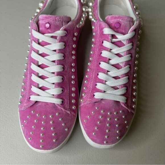 Stuart Weitzman Goldie Sneakers Pearl Embellished Cotton Candy Size 8.5 fits a 9 - Picture 7 of 11